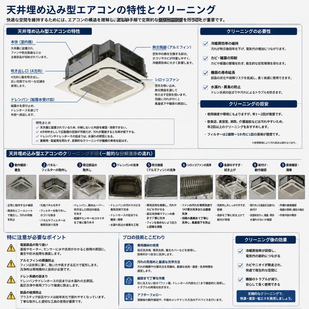 天井埋め込み型のクリーニング方法