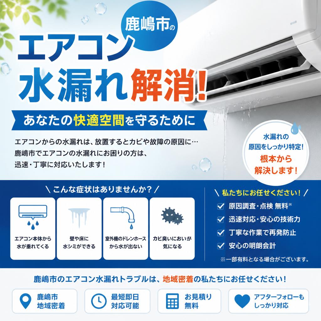 鹿嶋市のエアコン水漏れ解消！あなたの快適空間を守るために