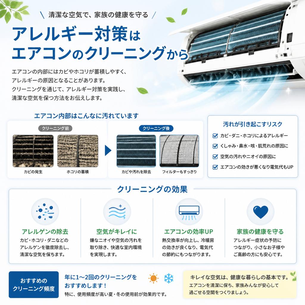 アレルギー対策に効果的なエアコンクリーニング