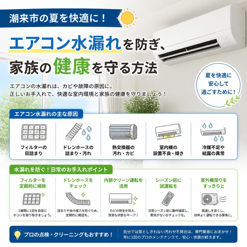 潮来市の夏を快適に！エアコン水漏れを防ぎ、家族の健康を守る方法