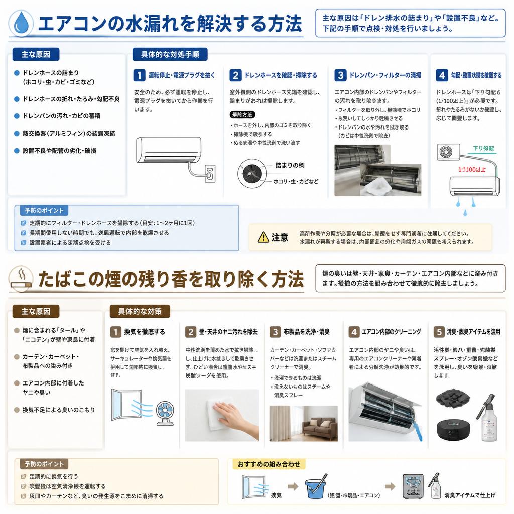 水漏れやたばこの煙の除去について