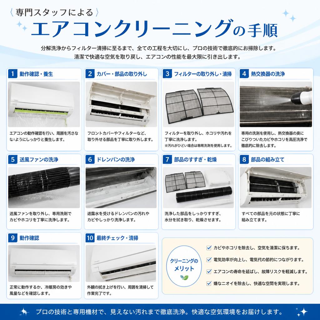 プロのエアコンクリーニングの流れ